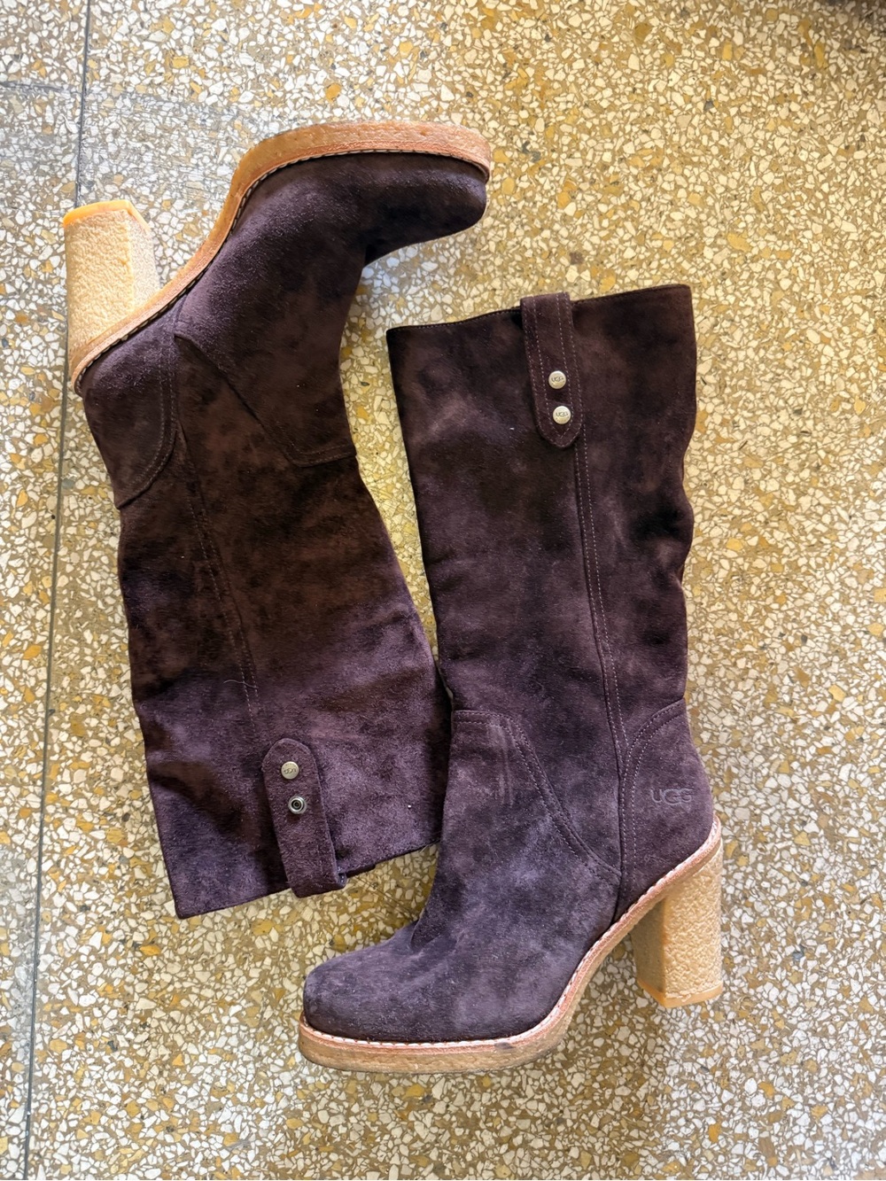 UGG Dark Brown Suede Tall Heeled Boots